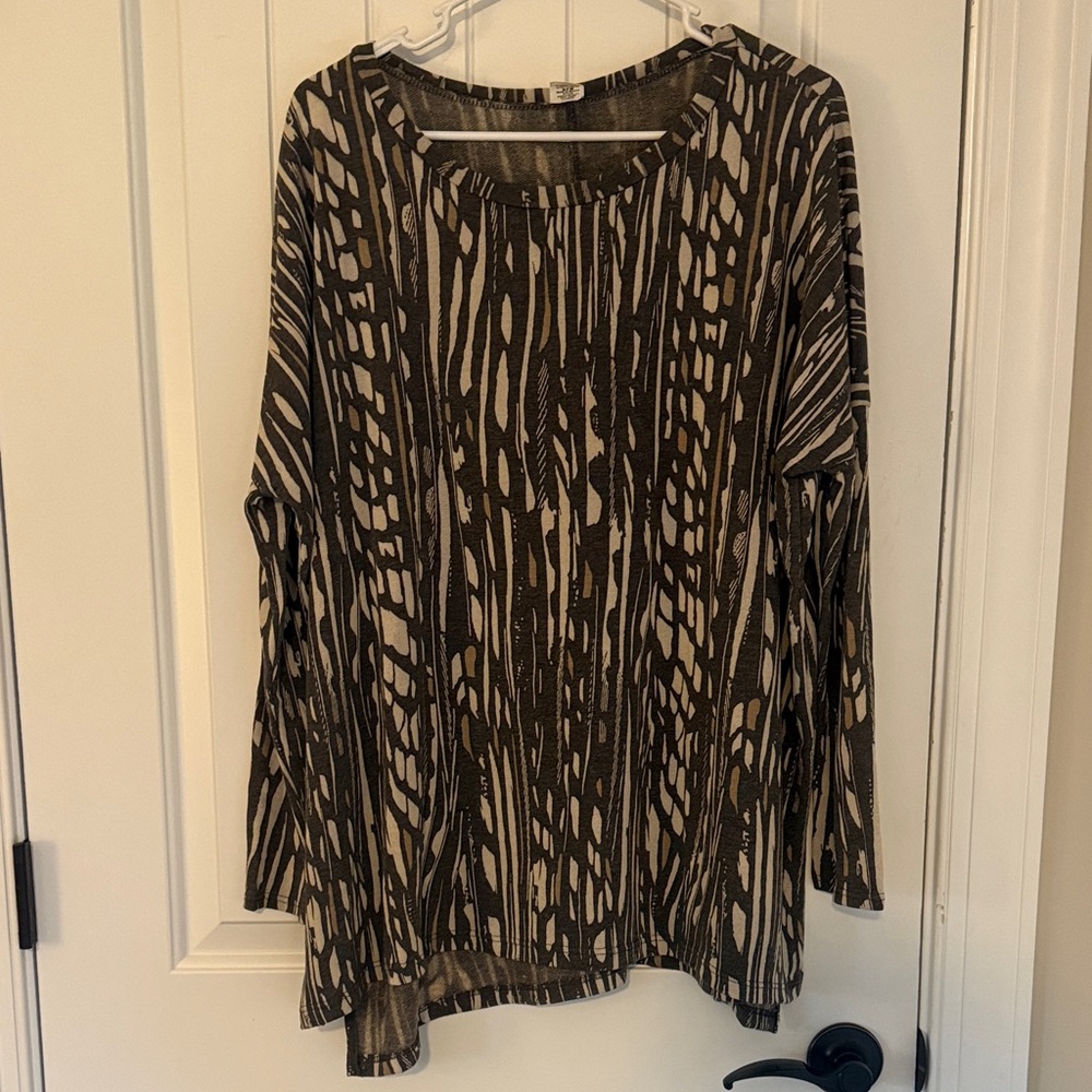 Sew In Love Brown and Cream Patterned Long Sleeve Top Large
